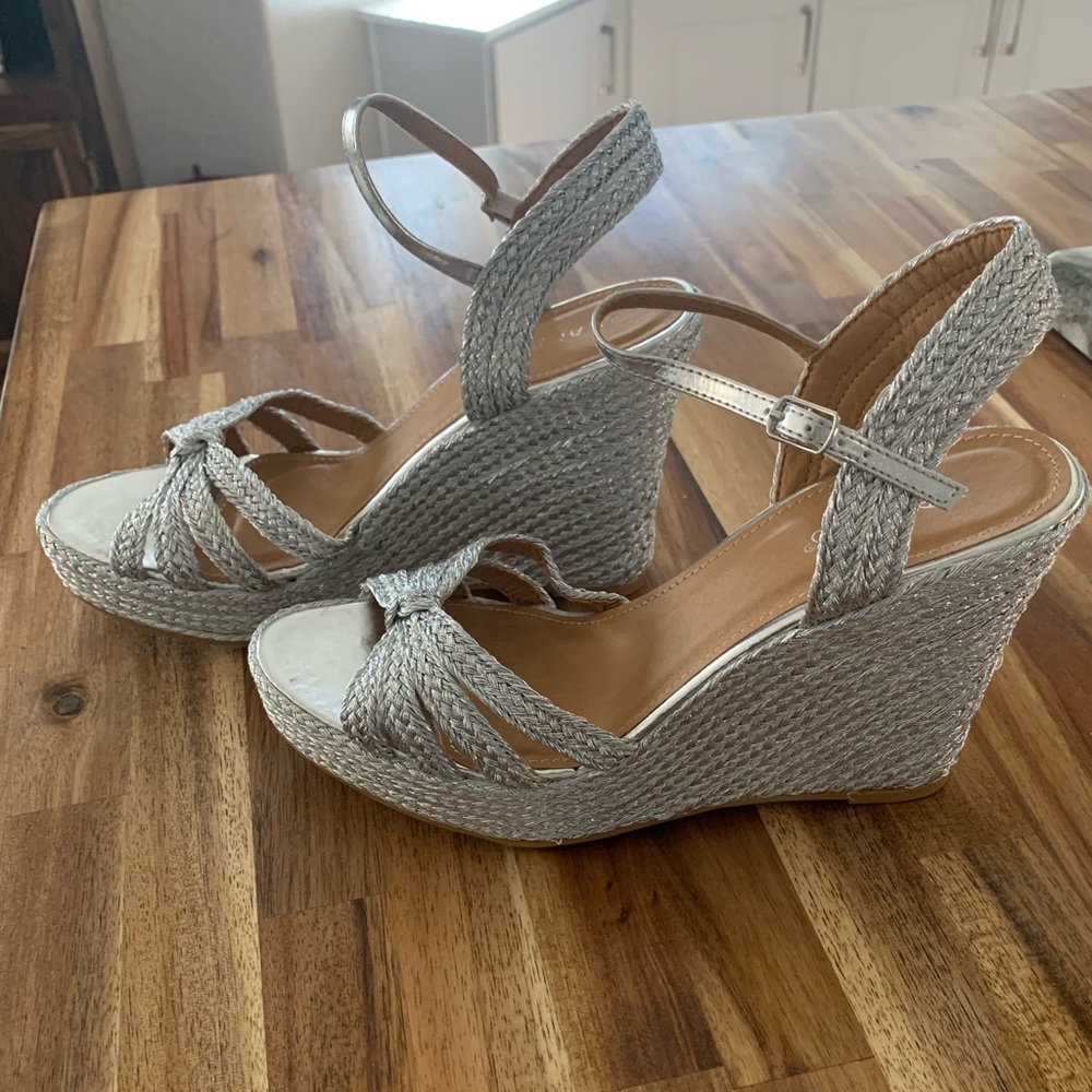 Brand New/ never worn BAMBOO silver wedges size 7.5